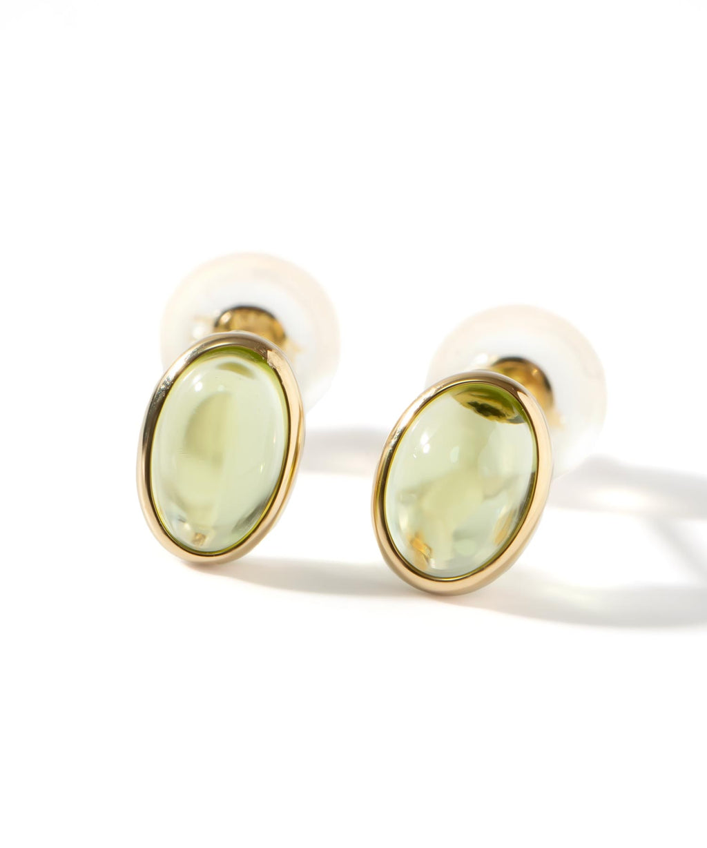 18K Gold Glossy Oval Cabochon Earrings | ENLILLE-OLIVA