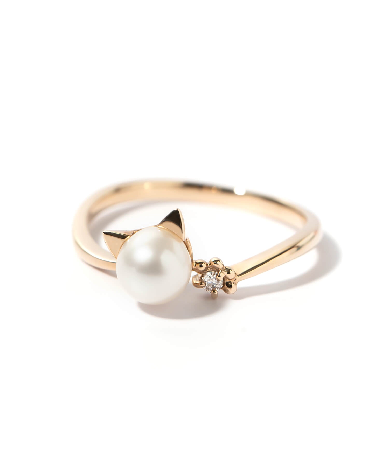 10K Gold Pearl and Diamond Cat Ring | FORTUNA-CAT