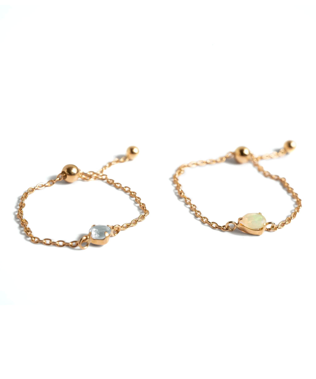 18K Gold Gemstone Chain Ring | MEGREZ CHAIN