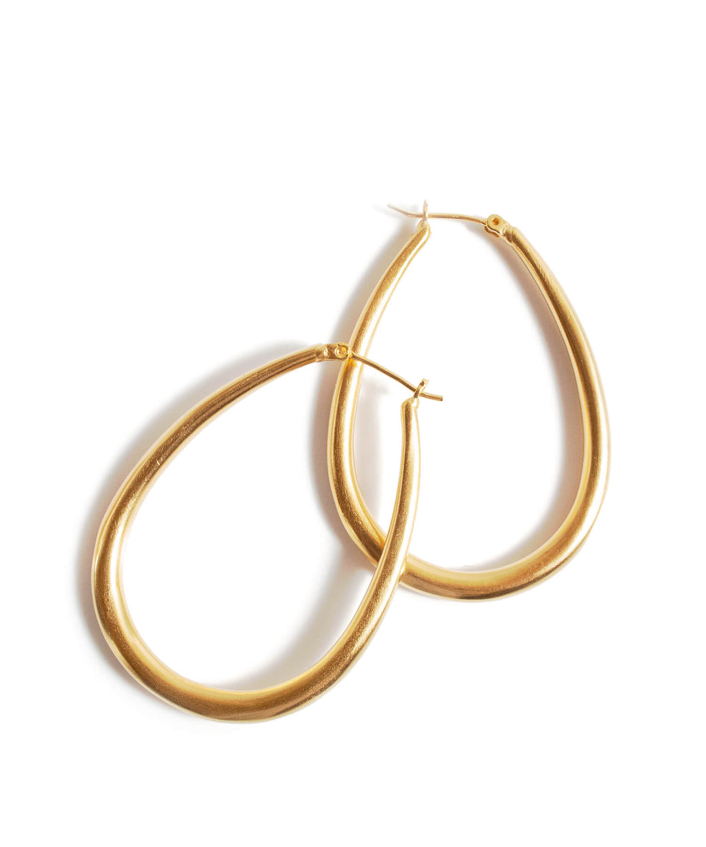 18K Gold Plated Sterling Silver Teardrop Plump Matte Earrings | TILK