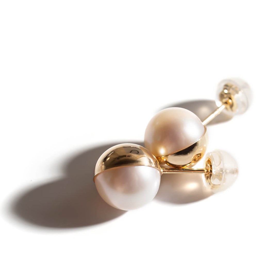 18K Gold 8mm Half Cap Stud Earrings | LALUNO