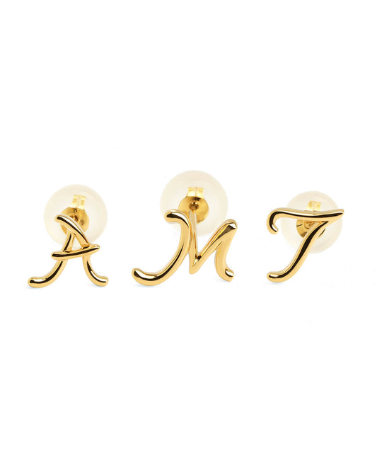 18K Petit Cursive Initial Earring | Mollica Lettera