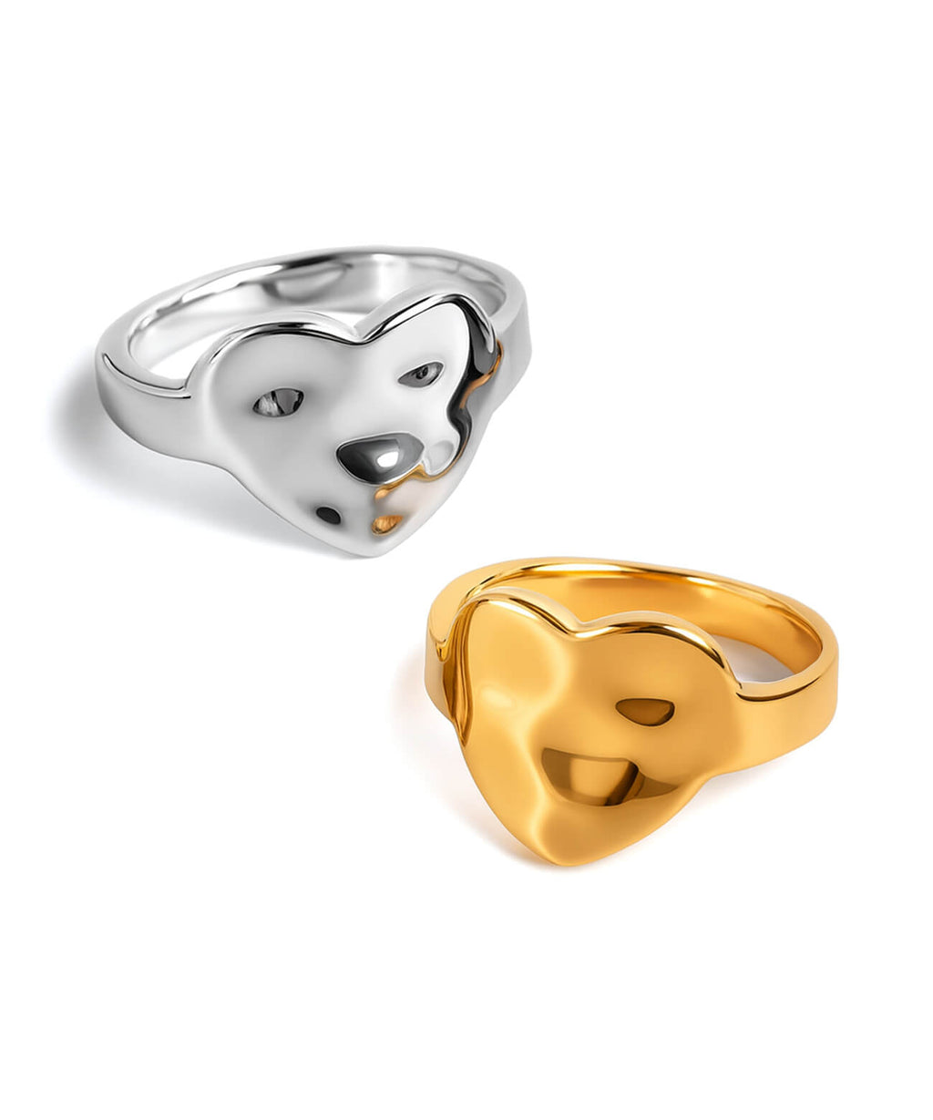 18K Gold Plated Sterling Silver Hammer Finish Flat Ring | OLIEOLIE