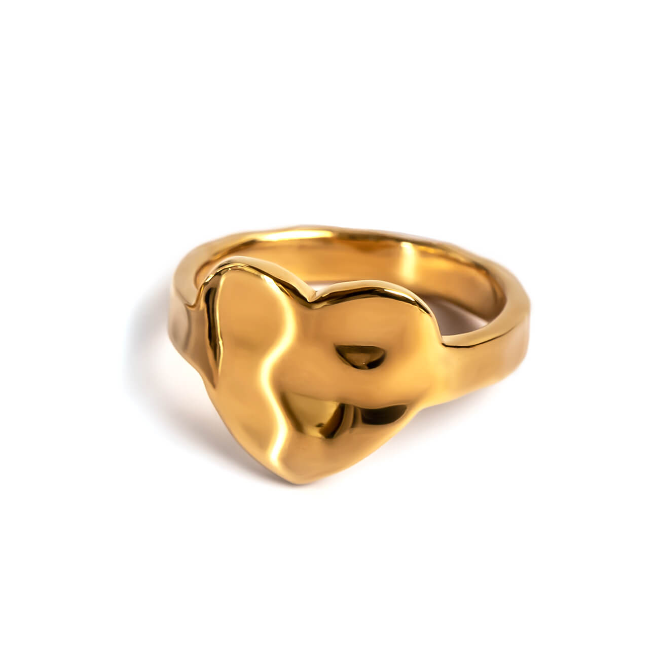 18K Gold Plated Sterling Silver Hammer Finish Flat Ring | OLIEOLIE