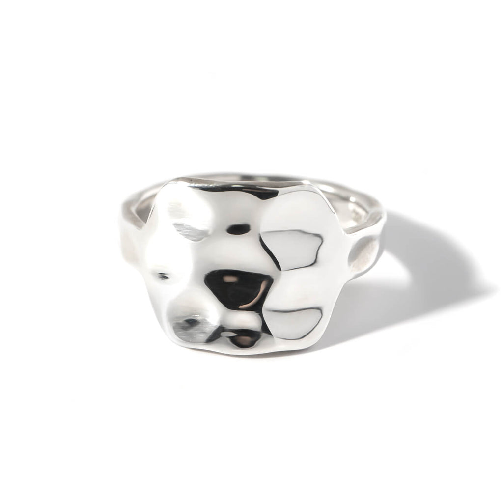 18K Gold Plated Sterling Silver Hammer Finish Flat Ring | OLIEOLIE