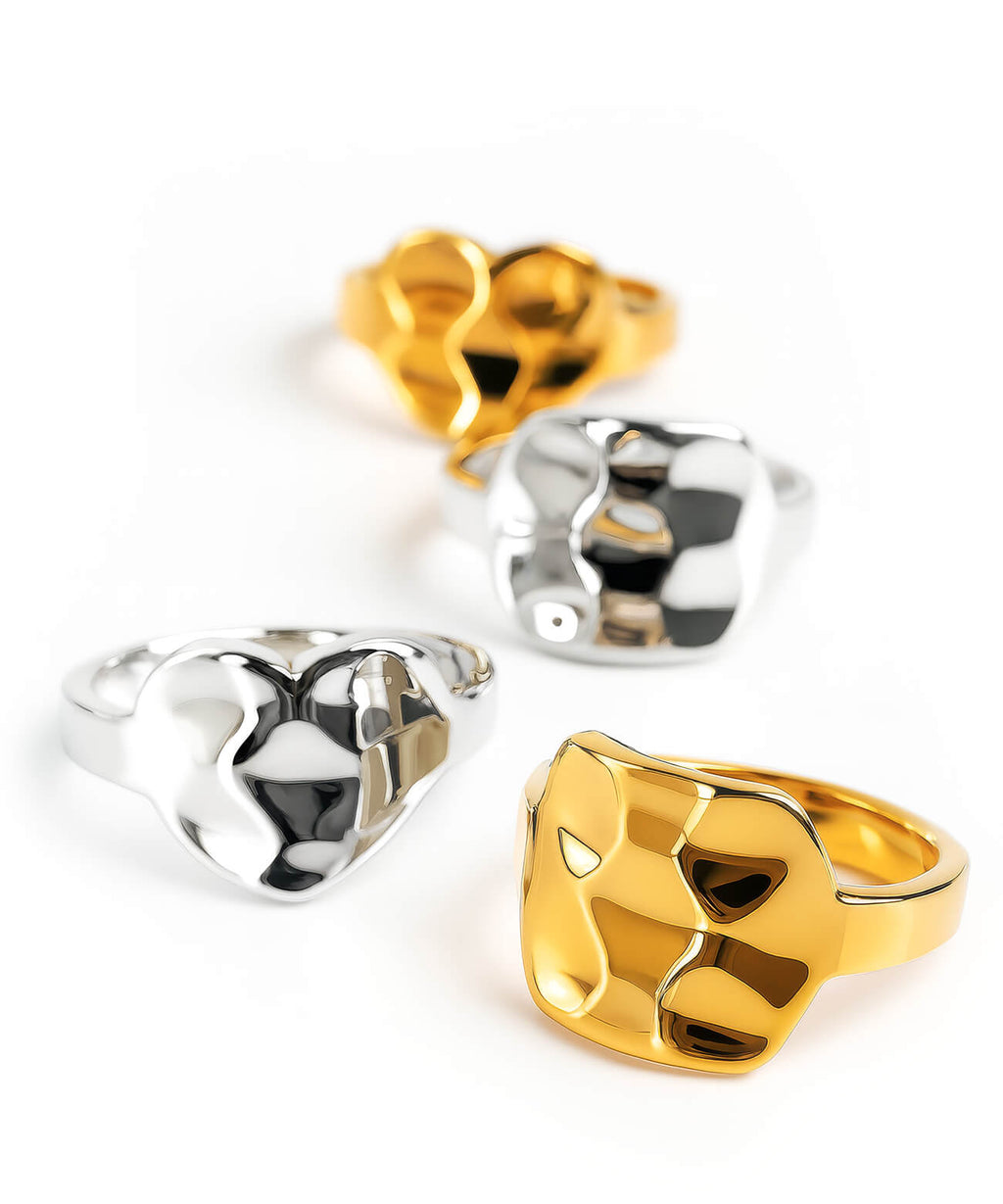 18K Gold Plated Sterling Silver Hammer Finish Flat Ring | OLIEOLIE