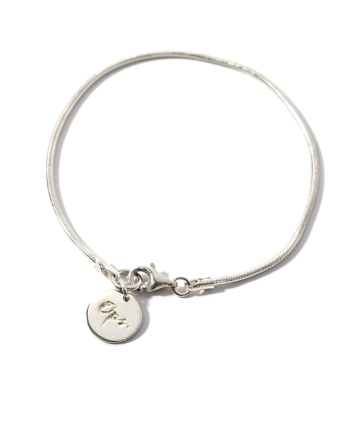 Sterling silver snake chain bracelet with round charm | VENEC-BR