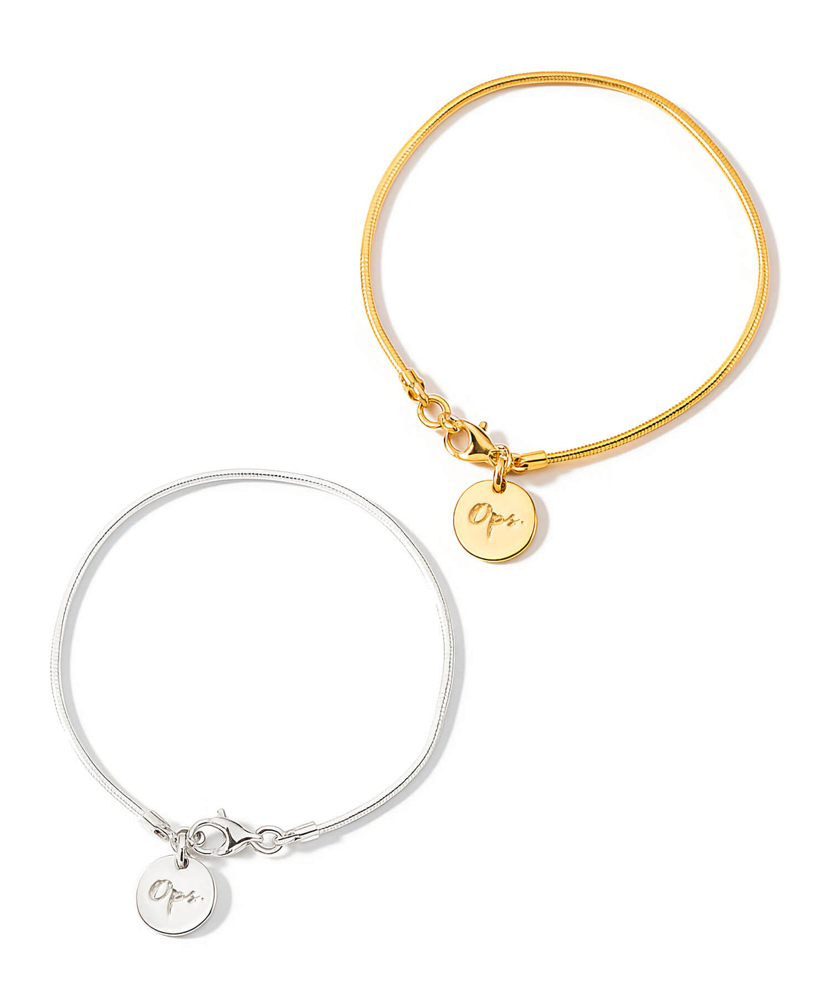 Sterling silver snake chain bracelet with round charm | VENEC-BR