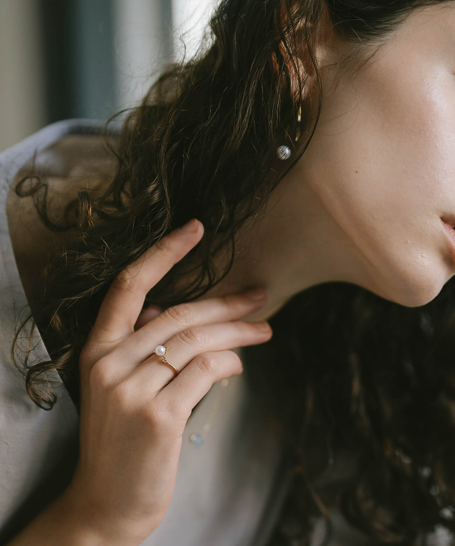 10K Gold Pearl and Diamond Cat Ring | FORTUNA-CAT
