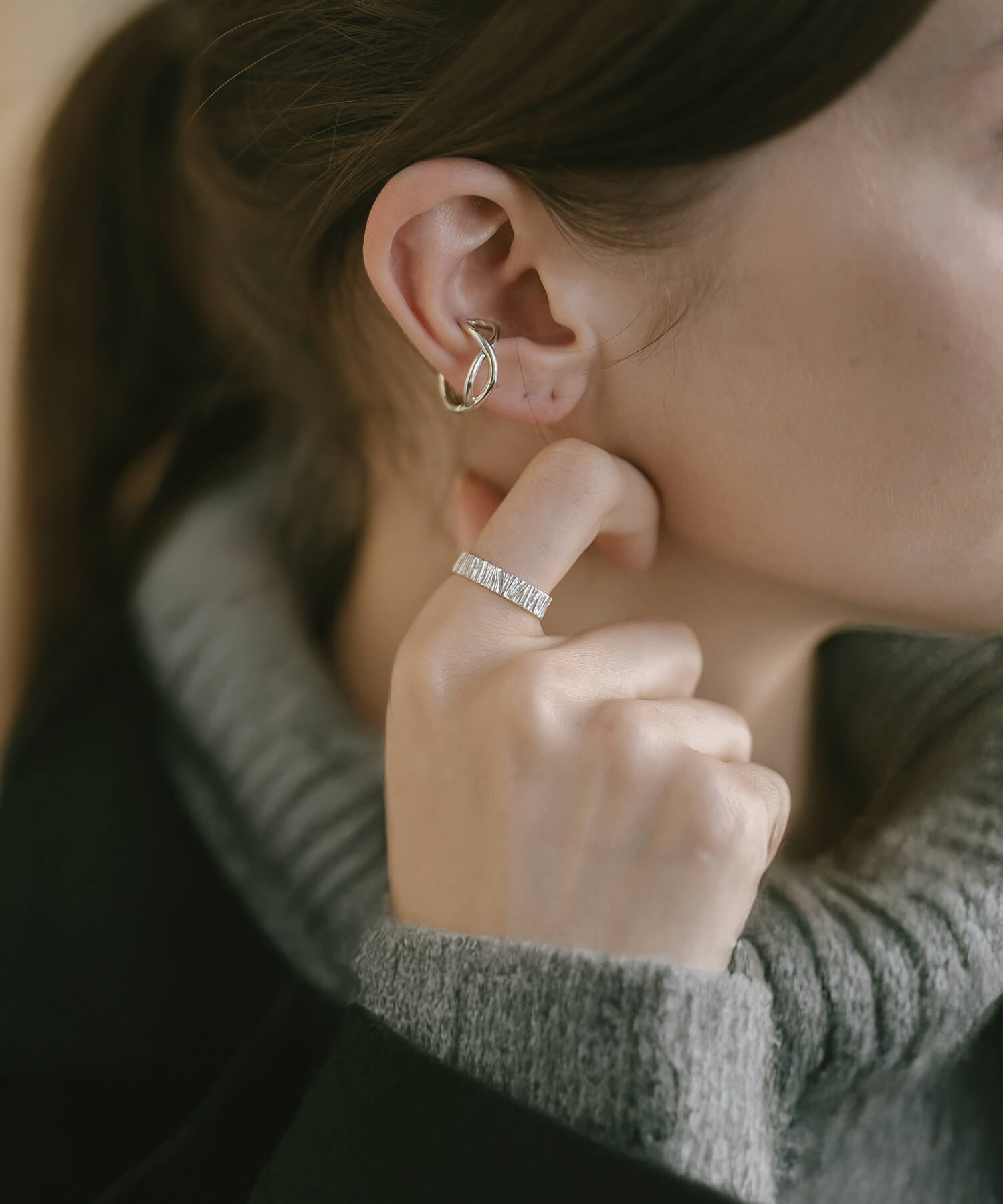 18K Gold Plated Sterling Silver Cross Line Earcuff | XIRA