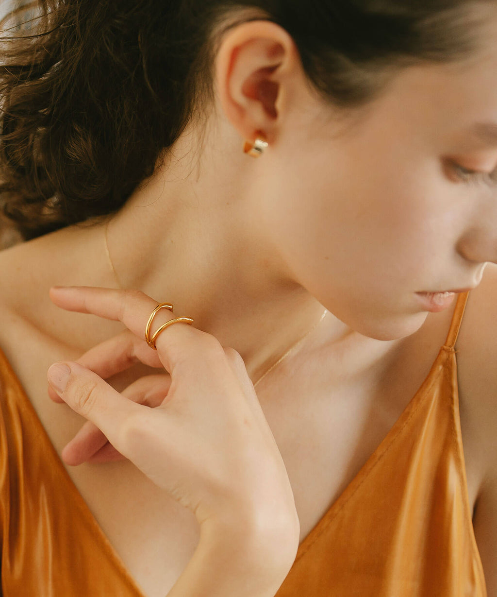 18K Gold Plated Sterling Silver Double Chevron Ring | GAVIOTA0BULKY