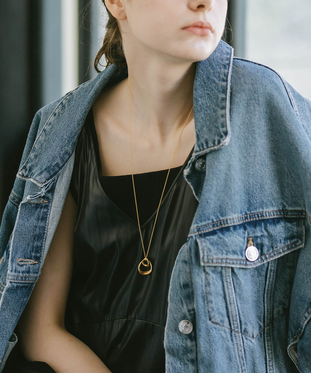 18K Gold Plated Sterling Silver Oval Long Necklace | ORIFAR