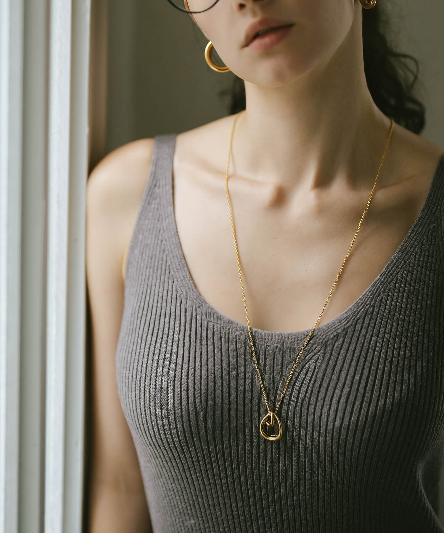18K Gold Plated Sterling Silver Oval Long Necklace | ORIFAR