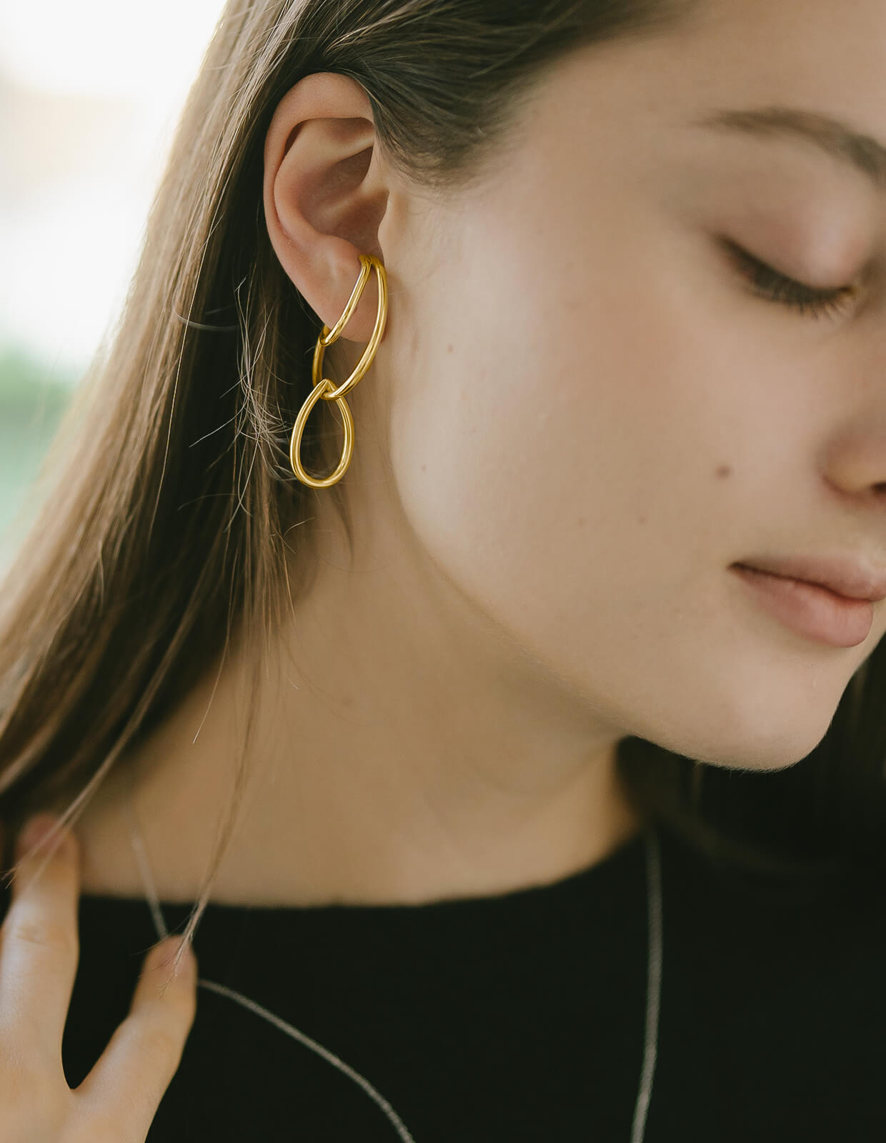 18K Gold Plated Sterling Silver Dangle Drop Charm Earcuff | LOITSU