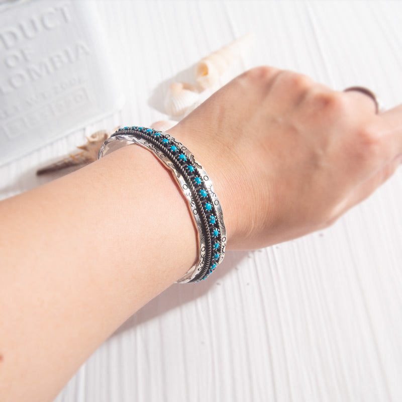 Silver925 Turquoise Open Bangle | POLKOA