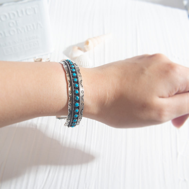 Silver925 Turquoise Open Bangle | POLKOA