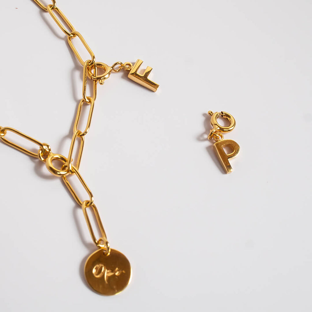 18K Gold Plated Sterling Silver Initial Dangle Charm | LUPINO GOLD