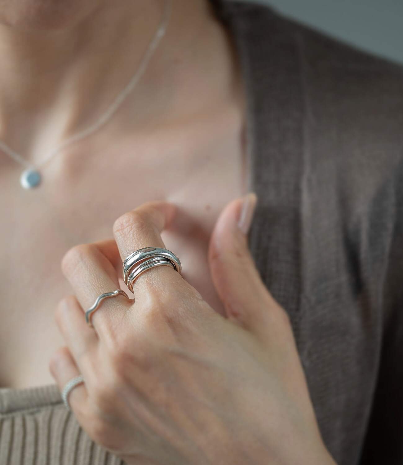 18K Gold Plated Sterling Silver Multi Layered Ring | PAMUR