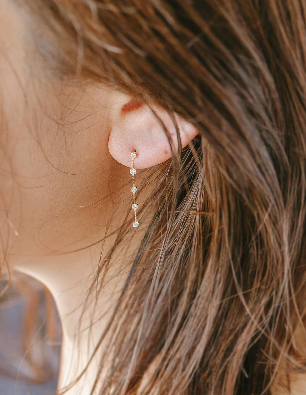 18K Gold 5diamond Swing Stud Earrings | FIDO