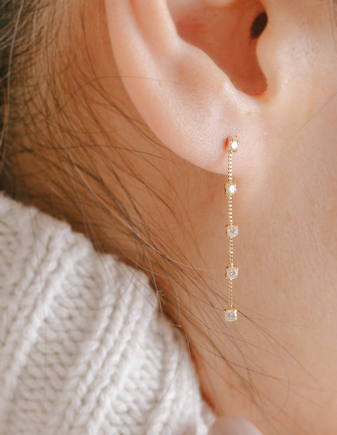 18K Gold 5diamond Swing Stud Earrings | FIDO