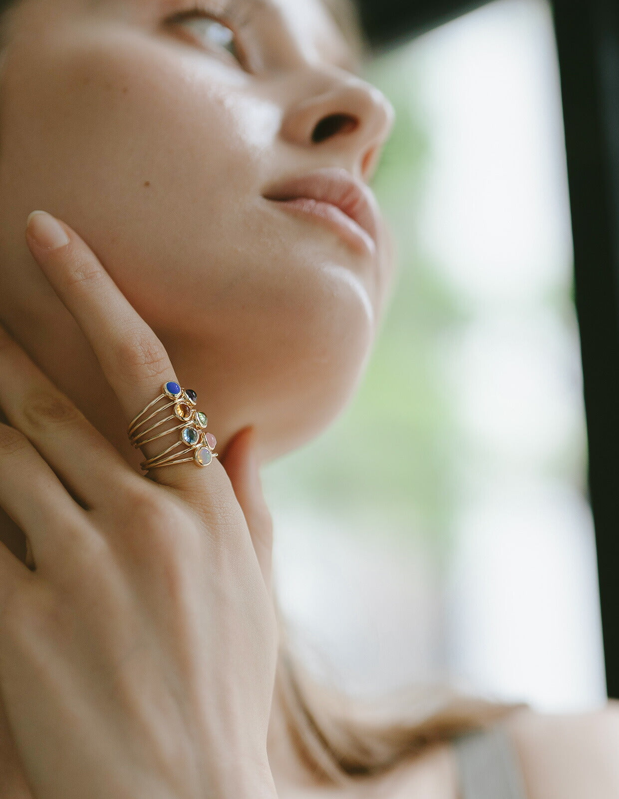 10K Gold 7color Gemstone Cabochon Ring | LUPAUS