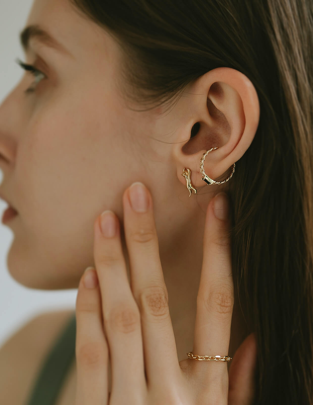 Baguette Cut Chain Earcuff ＆ Ring | TRESOR-MONO