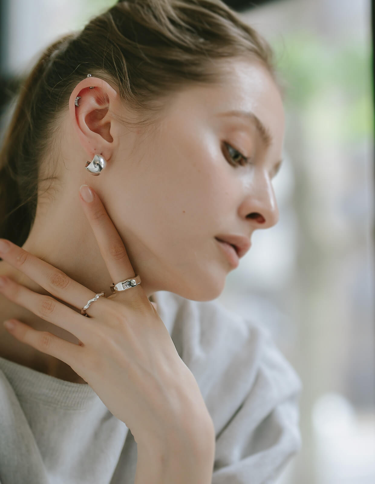 18K Gold Plated Sterling Silver Lustrou Hoop Pierce | CAPPIO