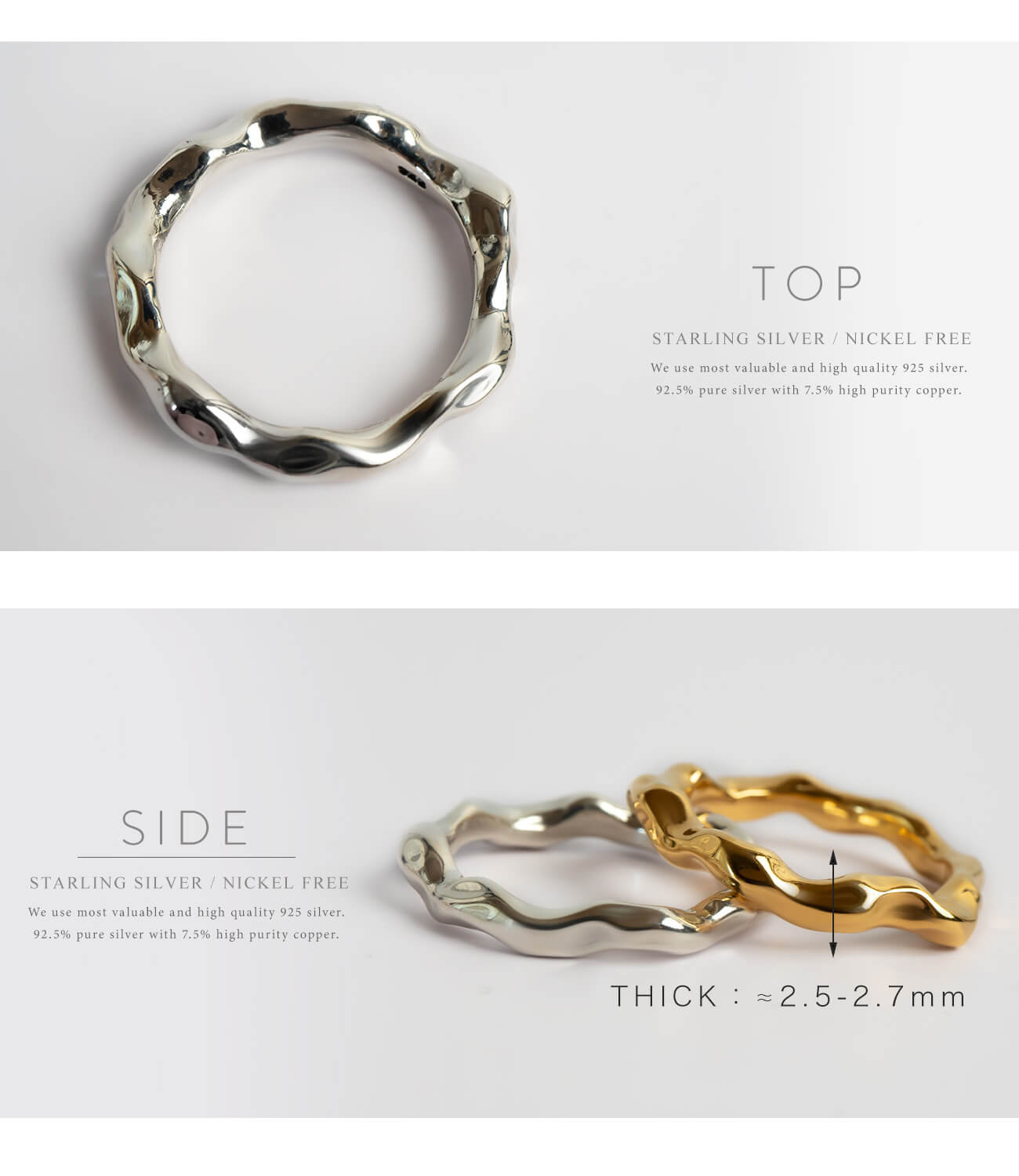18K Gold Plated Sterling Silver Ripple Wave Ring | ALORO