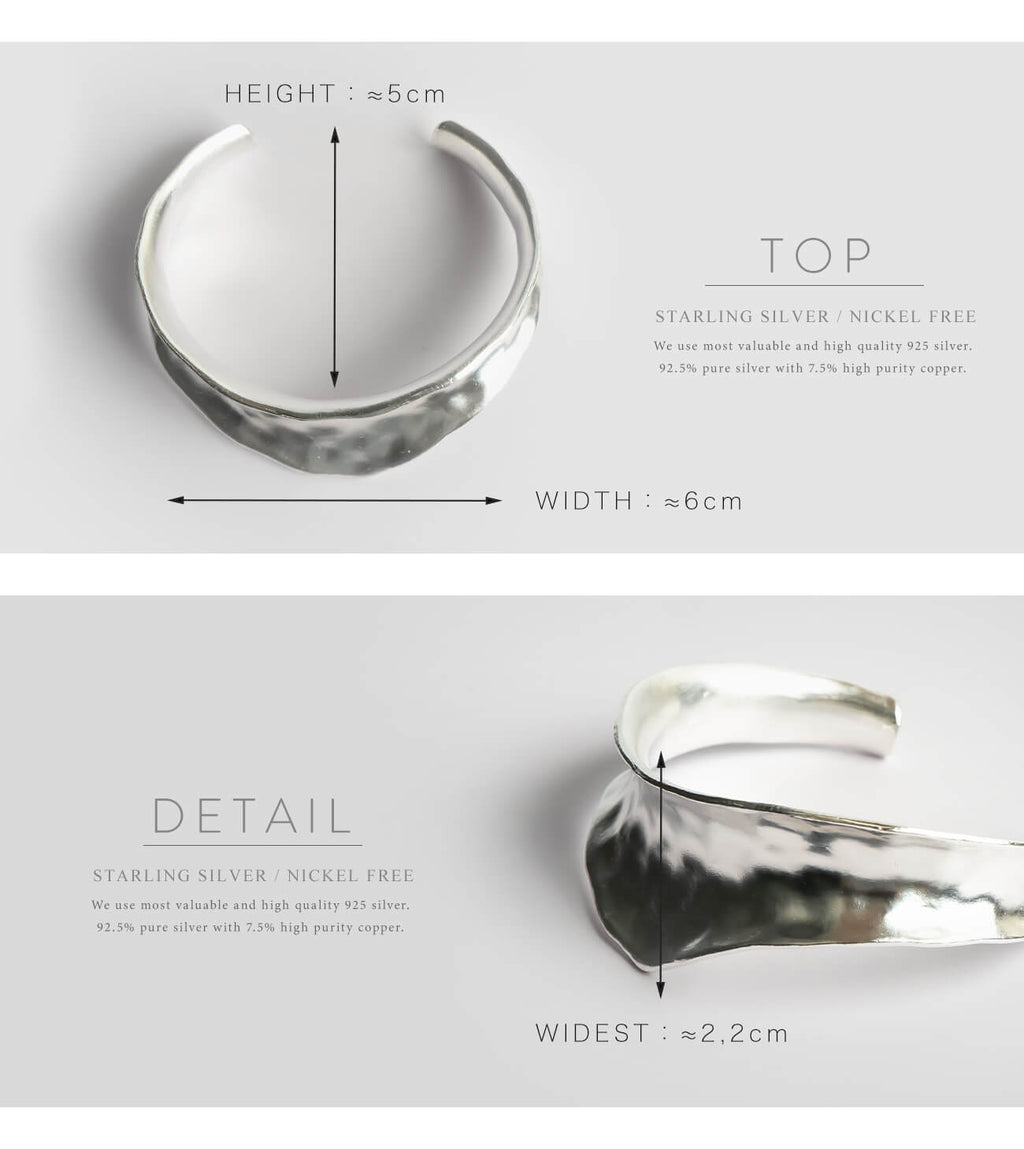 925 Sterling Silver Hammered Wide Bangle | ERZGE