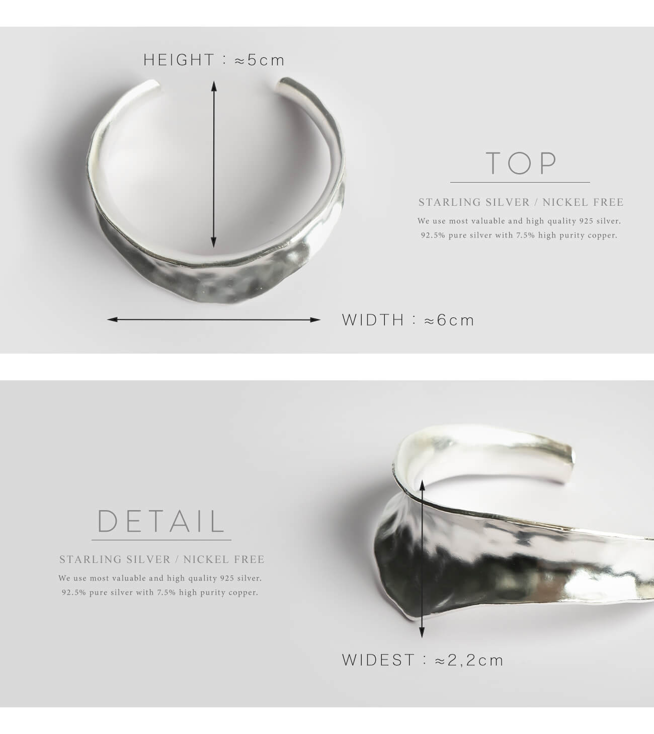 925 Sterling Silver Hammered Wide Bangle | ERZGE