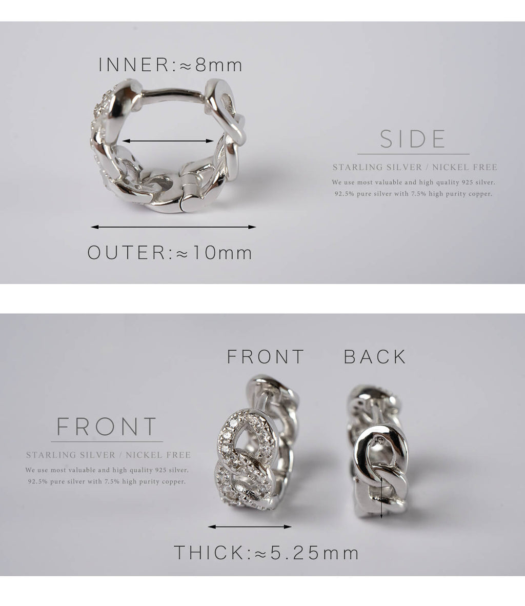 18K Gold Plated Sterling Silver Chain Cz Pave Hoop Earrings | KYKLOS-CHAIN