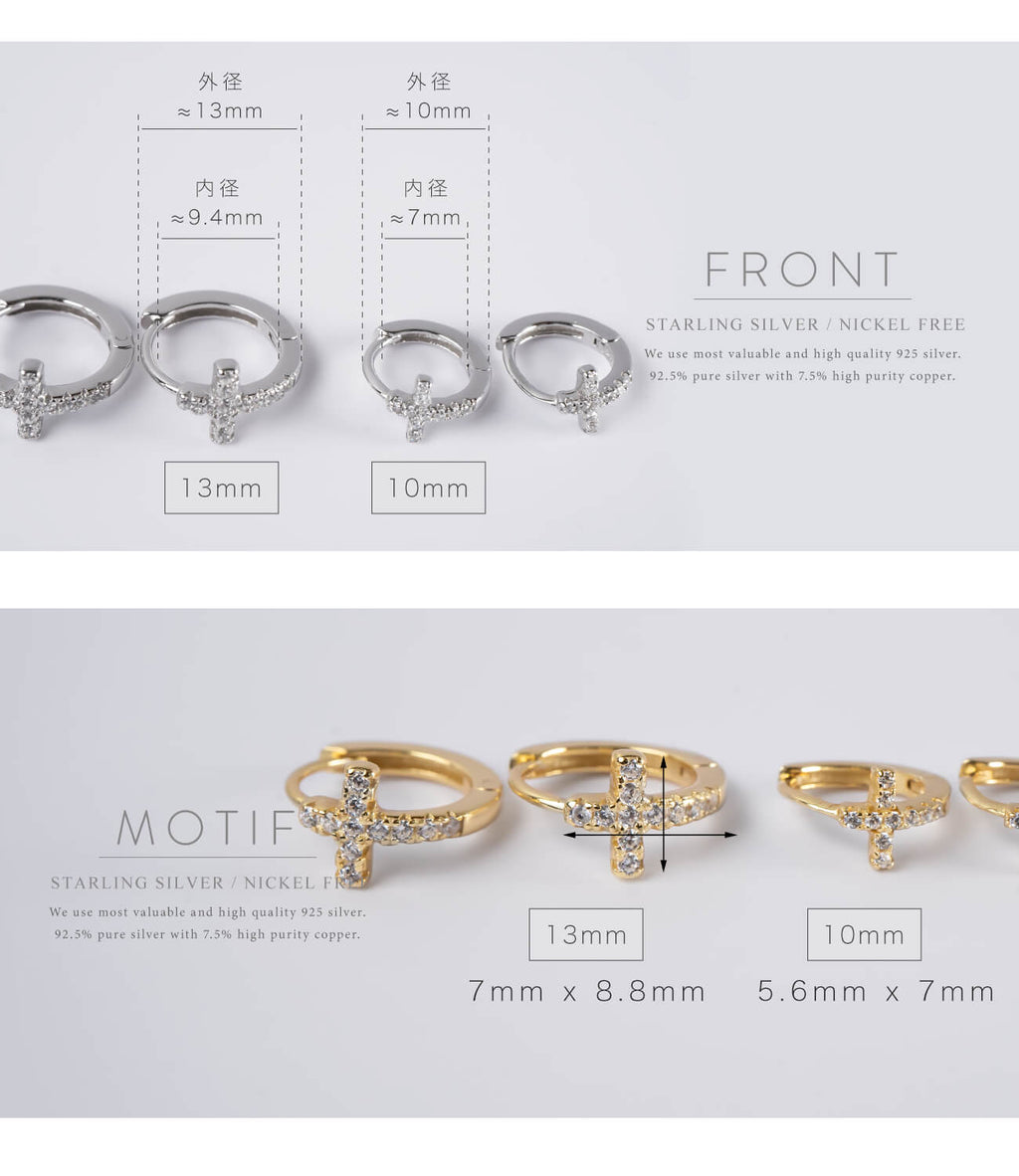 18K Gold Plated Sterling Silver Cross Pave Hoop Earrings | KYKLOS-CROS