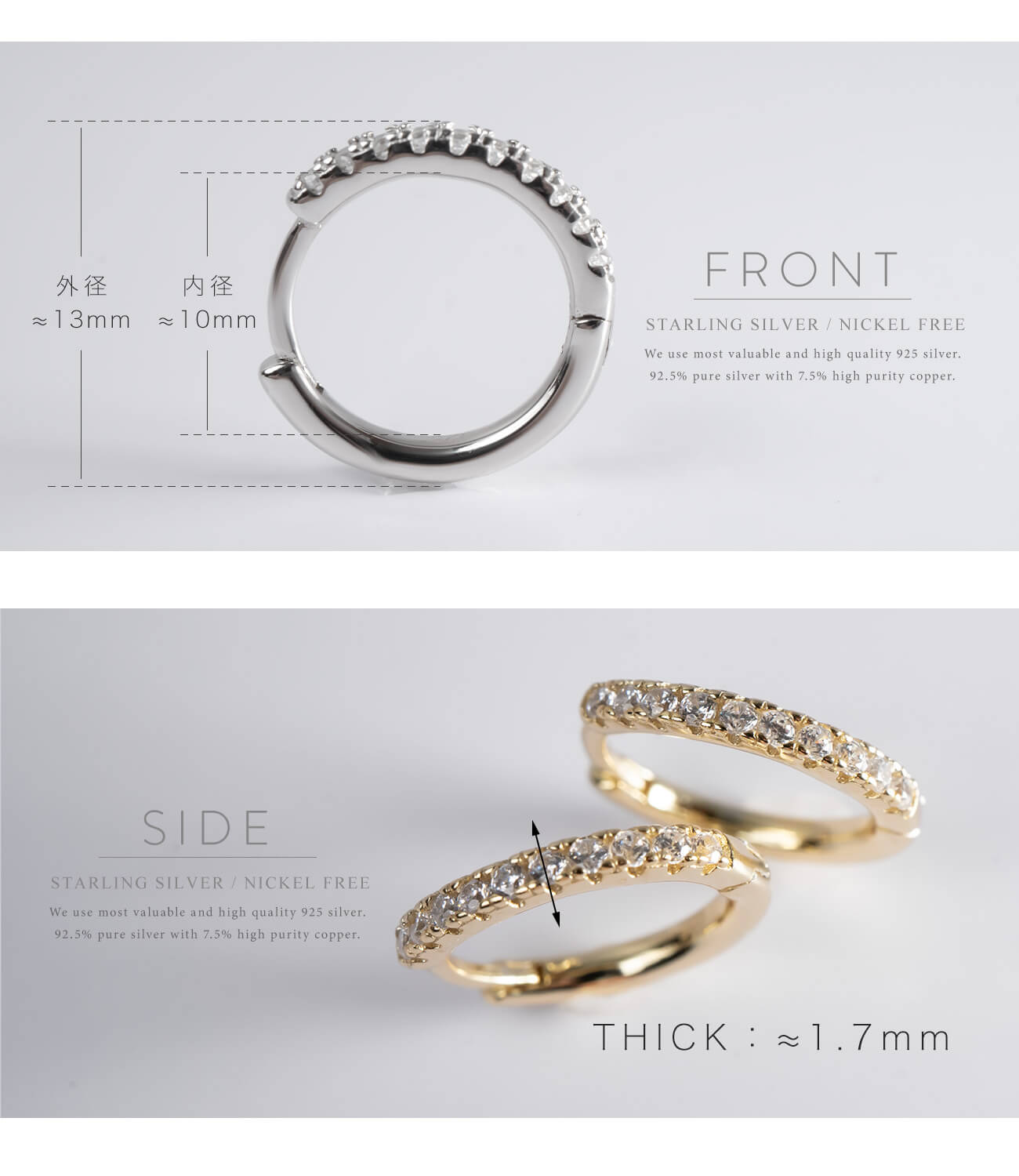18K Gold Plated Sterling Silver Straight Pave Hoop Earrings | KYKLOS-STR
