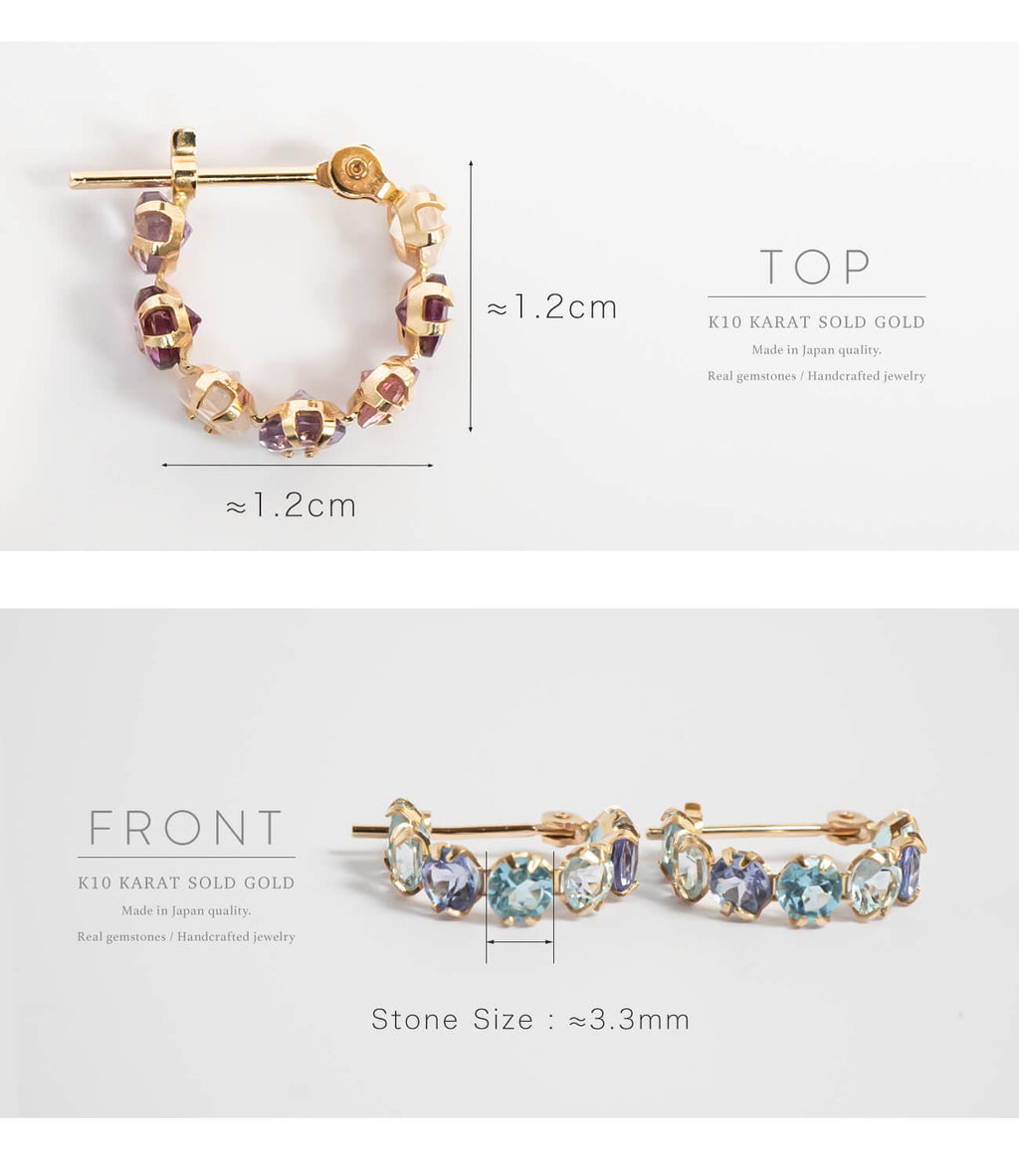 10K Gold Multicolor Gemstone Huggie Hoop Earrings | MAROLOKKO