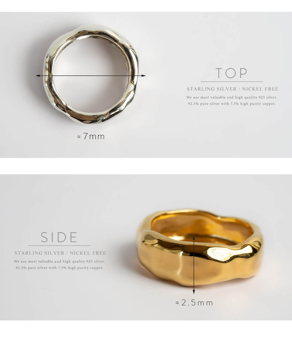 18K Gold Plated Sterling Silver Hammered Wide Ring | MOLUNE
