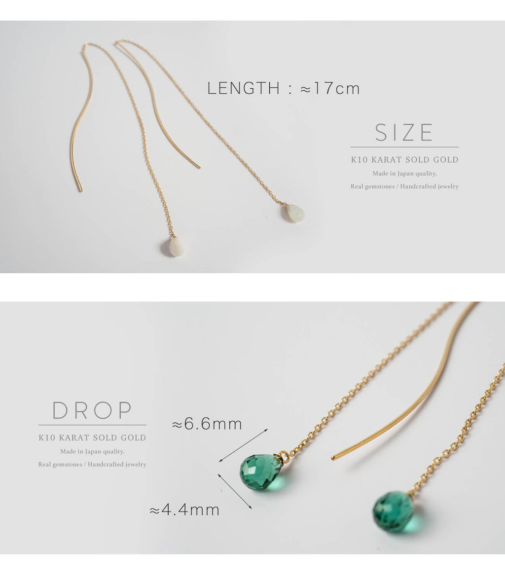 10K Gold Gemstone Wavy Long Earrings | ORNE-TEAR