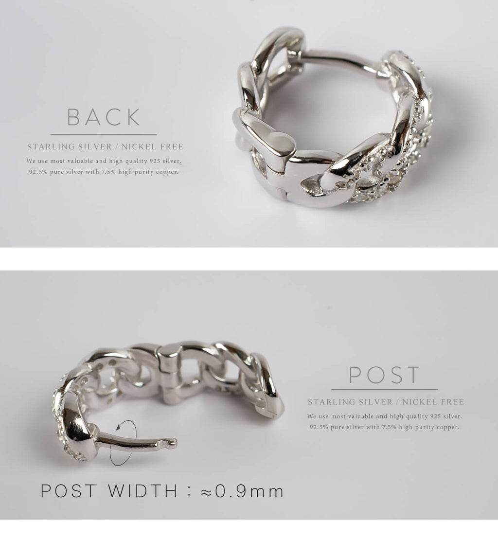 18K Gold Plated Sterling Silver Chain Cz Pave Hoop Earrings | KYKLOS-CHAIN