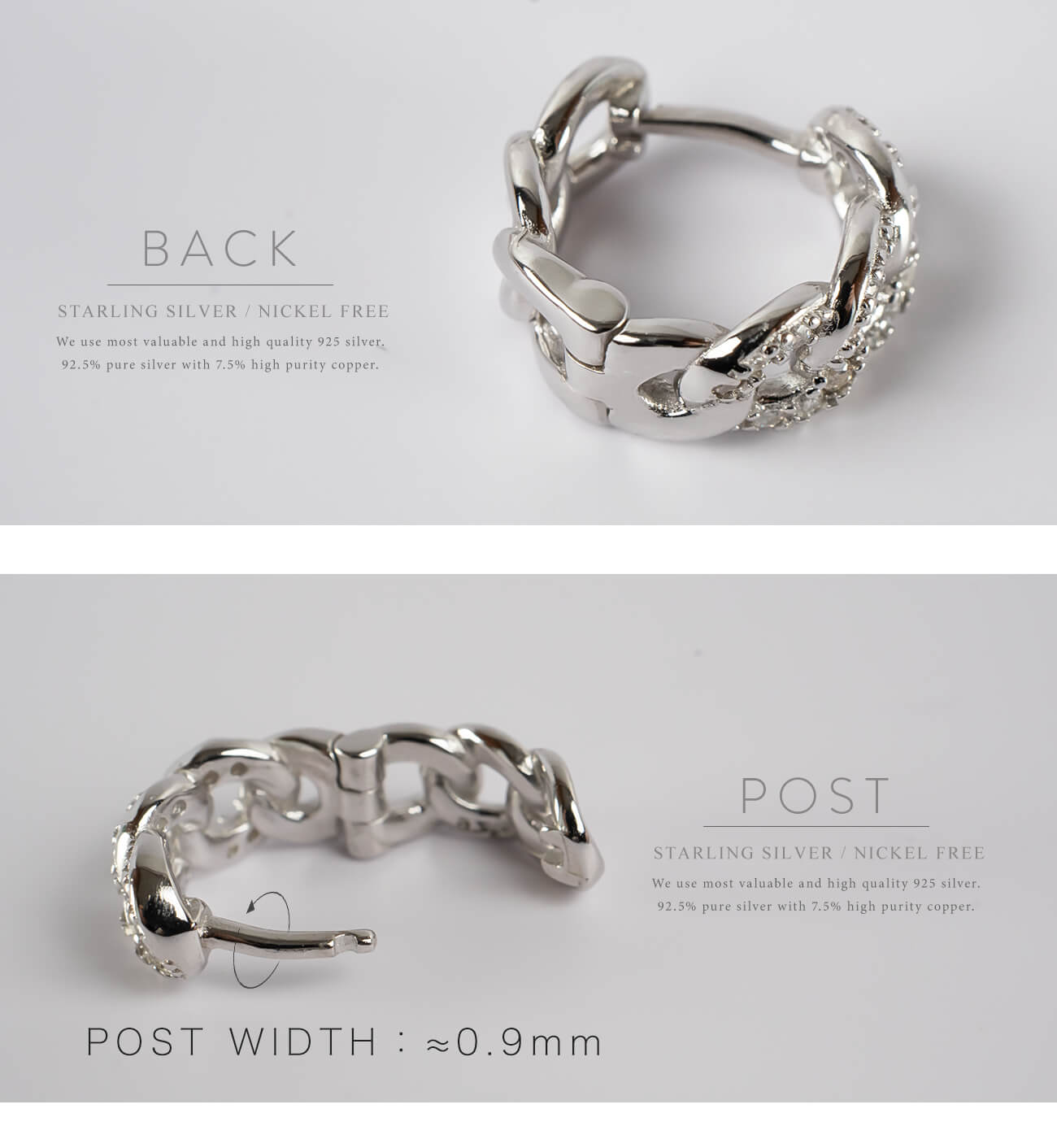 18K Gold Plated Sterling Silver Chain Cz Pave Hoop Earrings | KYKLOS-CHAIN