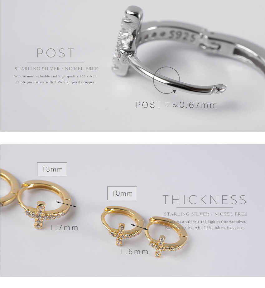 18K Gold Plated Sterling Silver Cross Pave Hoop Earrings | KYKLOS-CROS