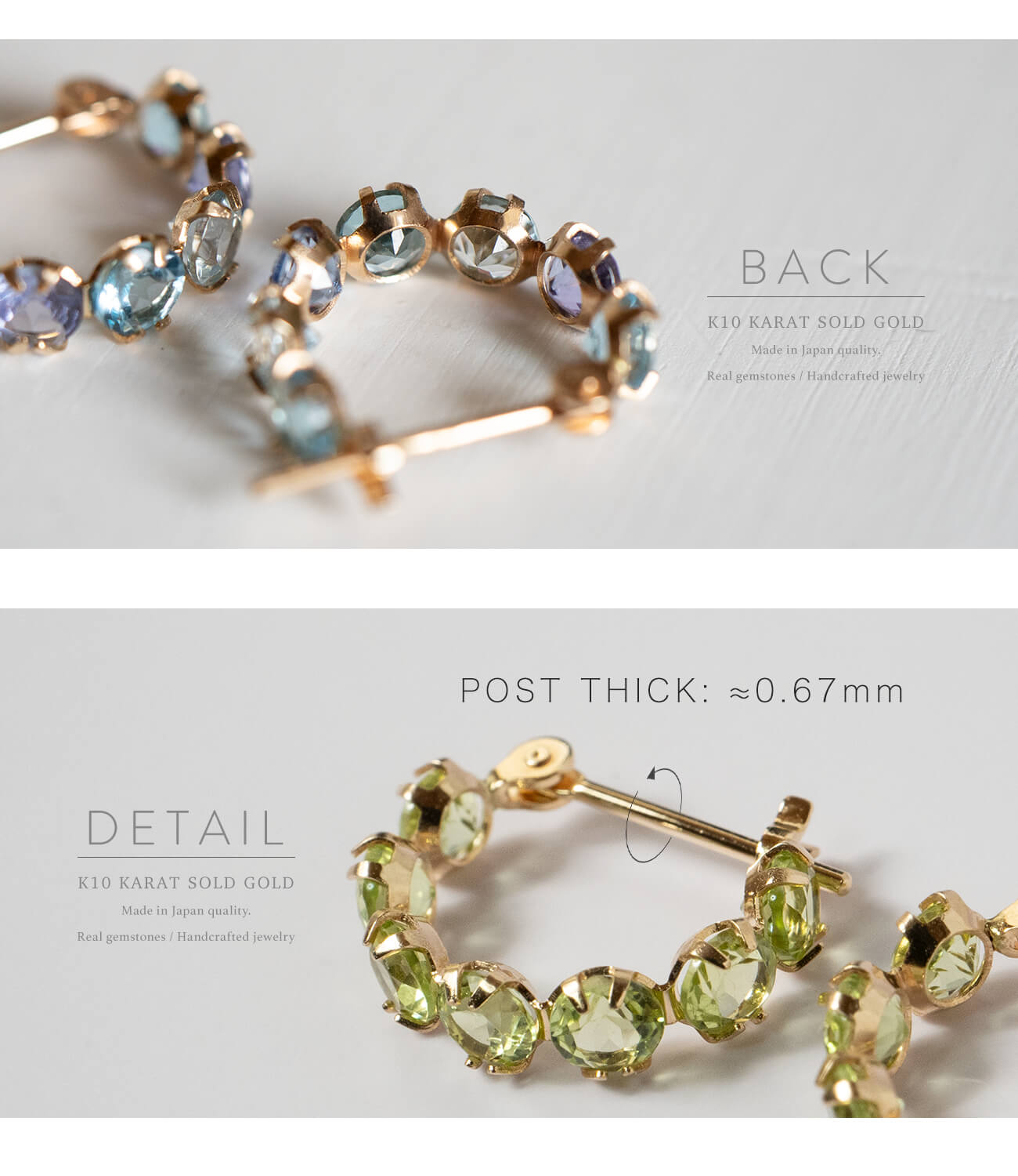 10K Gold Multicolor Gemstone Huggie Hoop Earrings | MAROLOKKO