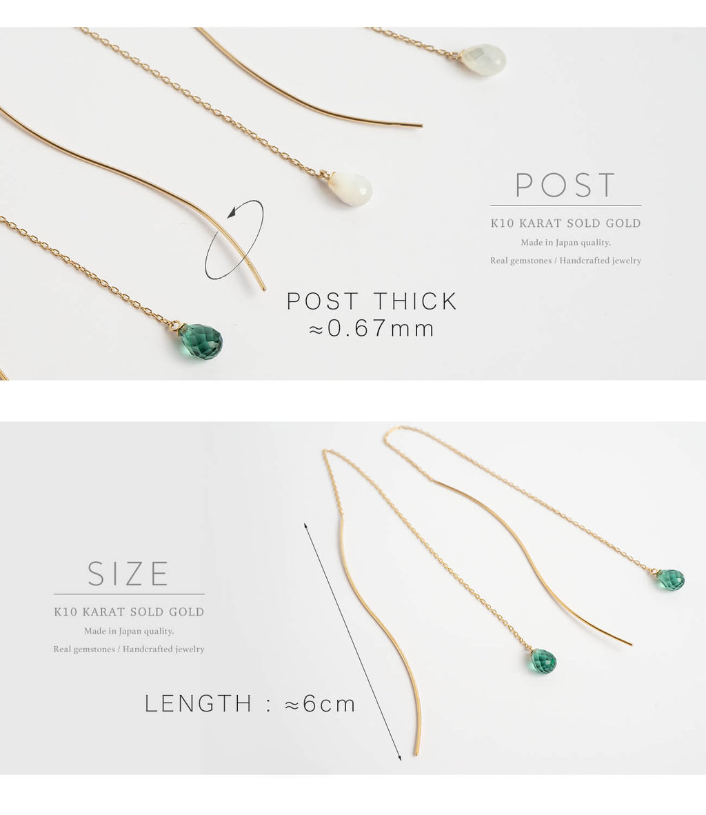 10K Gold Gemstone Wavy Long Earrings | ORNE-TEAR