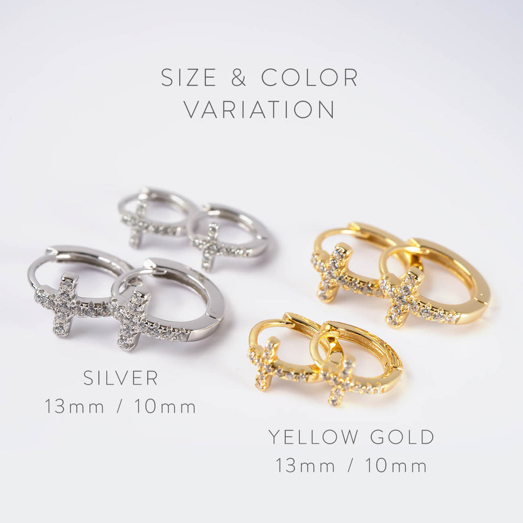 18K Gold Plated Sterling Silver Cross Pave Hoop Earrings | KYKLOS-CROS