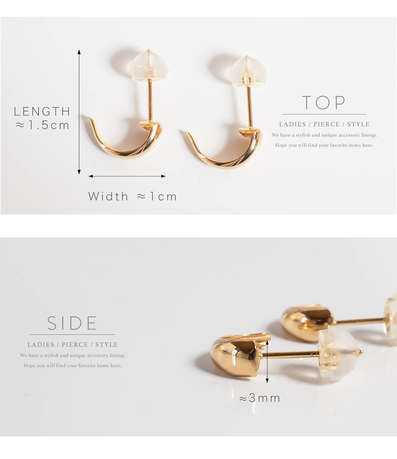 10K Harf Moon Stud Earrings | LUZON-K10