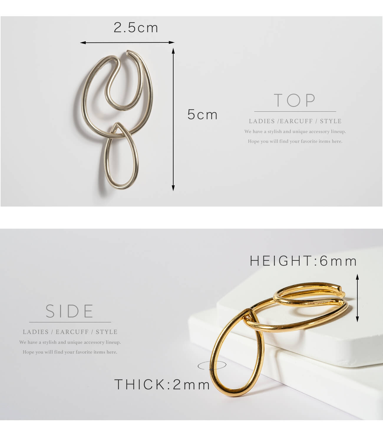18K Gold Plated Sterling Silver Dangle Drop Charm Earcuff | LOITSU