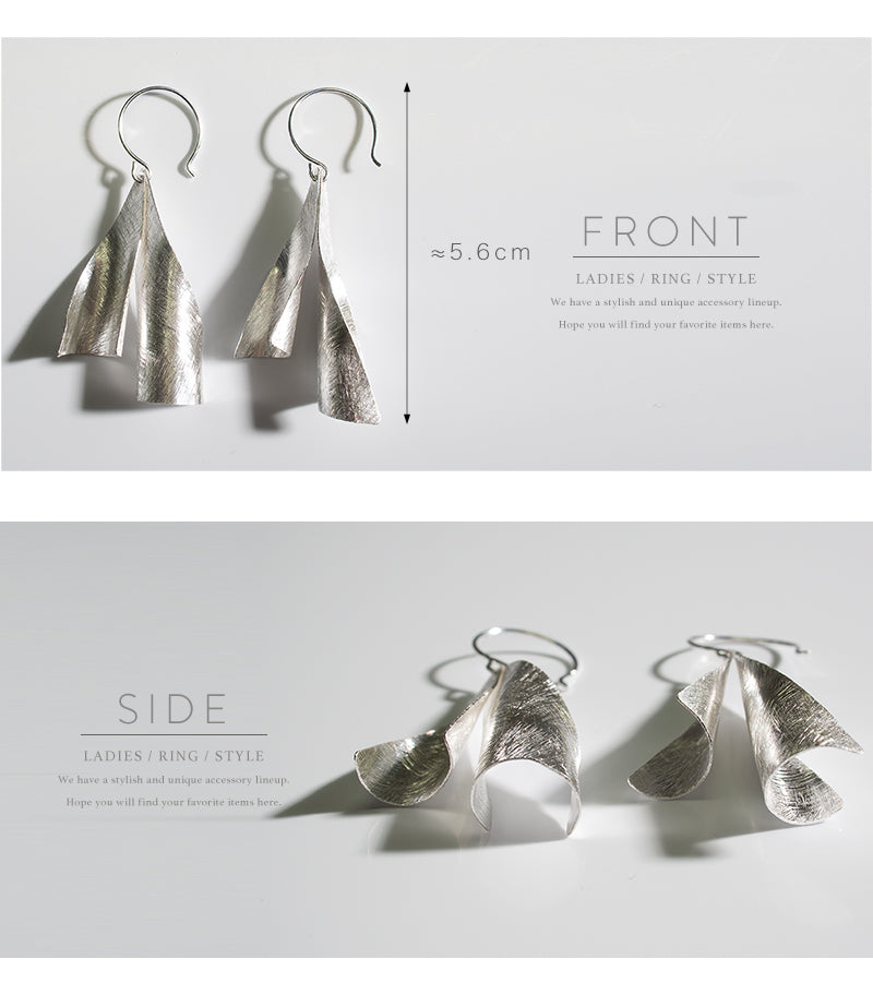 925 Sterling Silver Wavy Plate Hang Earrings | BRIZIO