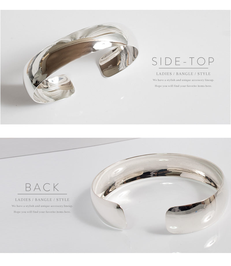 Silver925 Smooth Round Harf Bangle | CALMIA