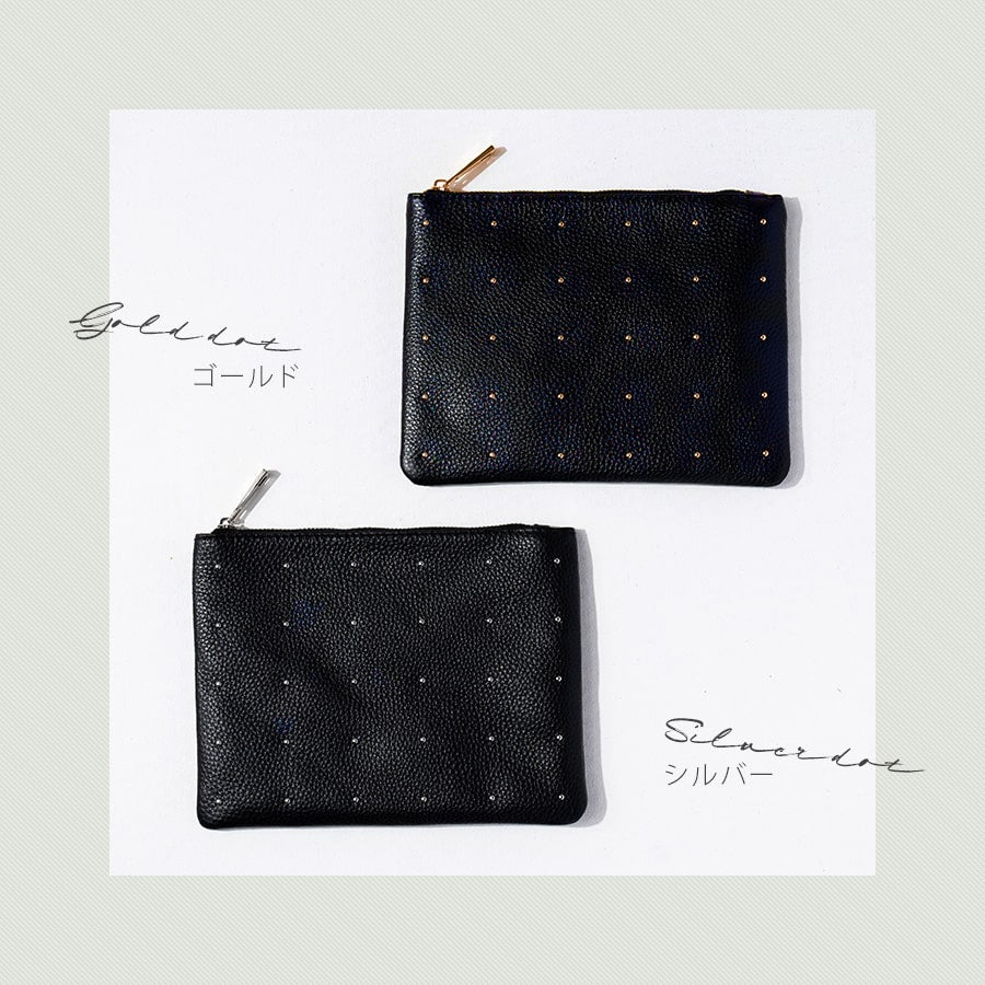 Studs leather pouch | DOT LEATHER POUCH M