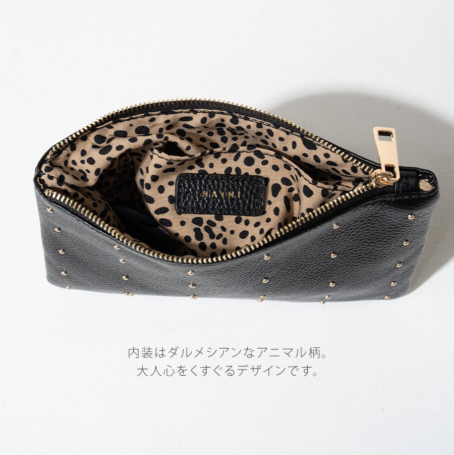 Studs leather pouch | DOT LEATHER POUCH M