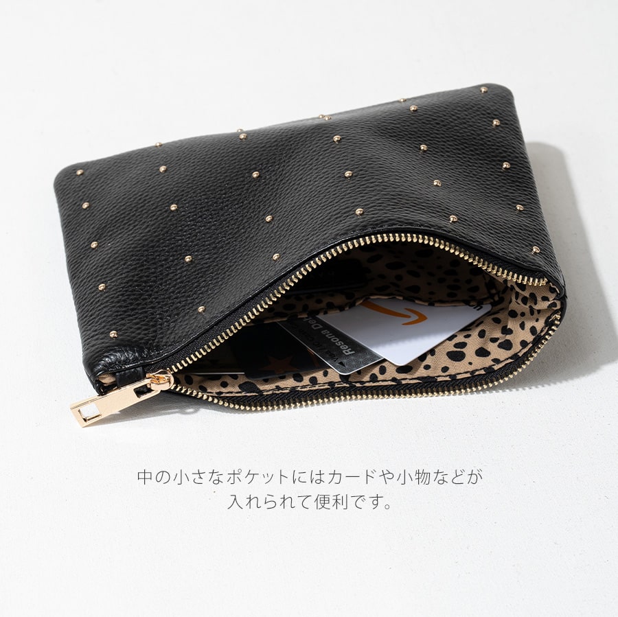 Studs leather pouch | DOT LEATHER POUCH M