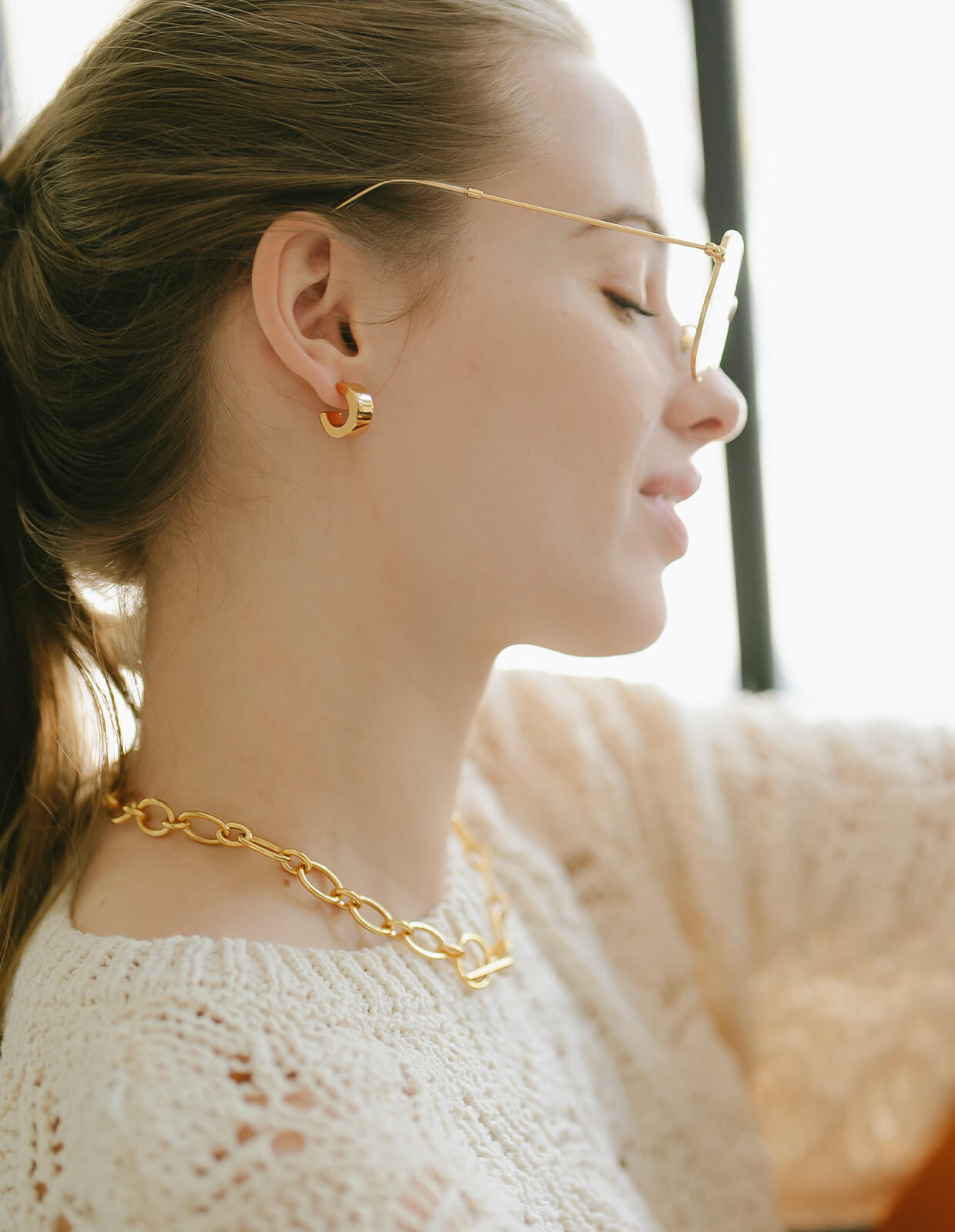 18K Gold Plated Sterling Silver Lustrou Hoop Pierce | CAPPIO